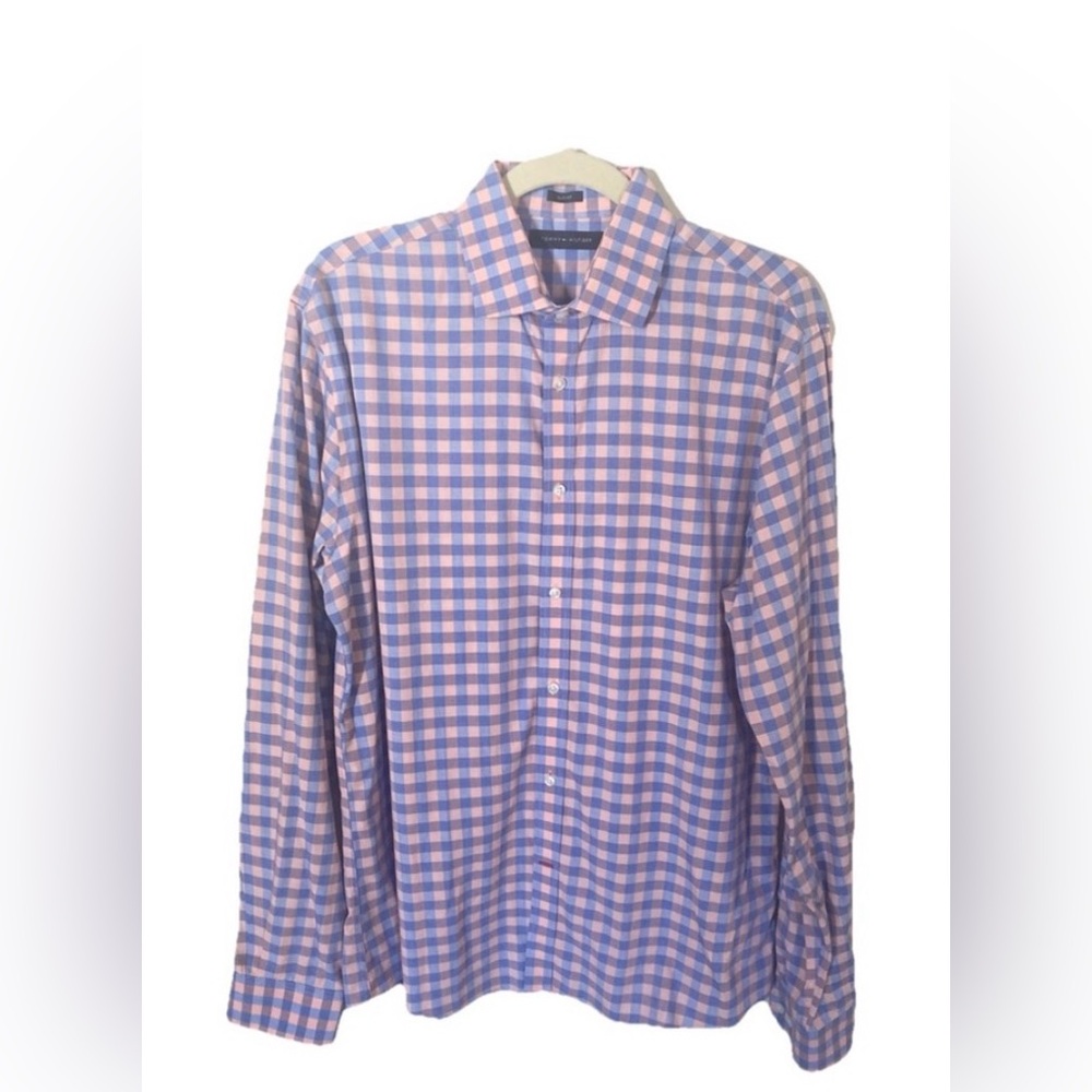 Tommy Hilfiger men’s pink and blue check button up casual shirt size 16
